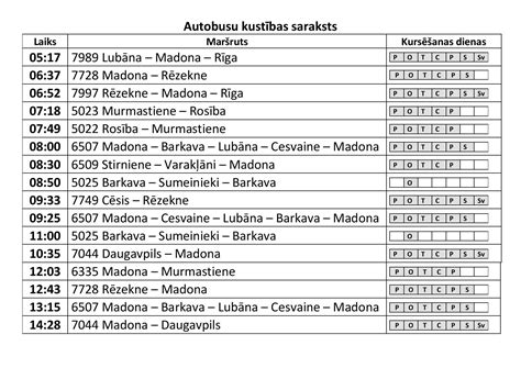 1188 autobusu saraksts.